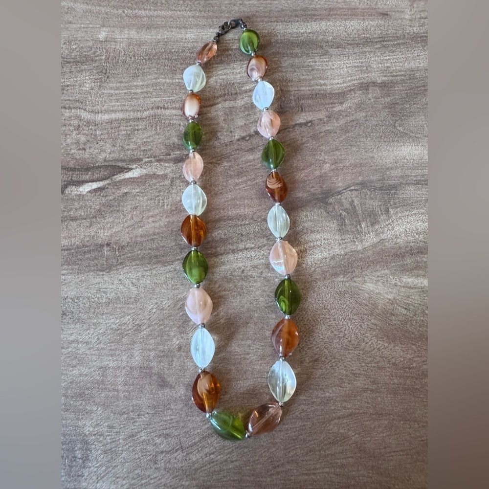 Acrylic Beaded Necklace Colorful Green Pink Red Plasic Flat Costume Jewelry